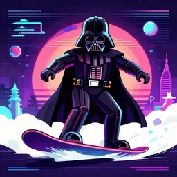 vaporwave, vector graphics, synthwave, neon, darth vader snowboarding