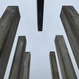 6 stelae pointing down from the sky, vanishing point, zdzislaw beksinski