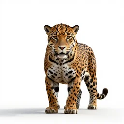 giant jaguar, clean 3d render, full body, isolated on a pure white background, centered, entire subject in frame, sharp focus, soft studio lighting