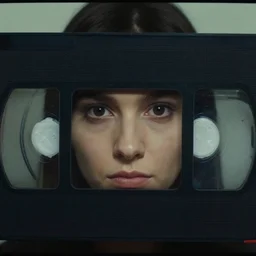 vhs footage of an uncanny face looking at the viewer