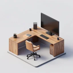 ! dream a room with a desk and a chair and a television, isometric 3 d render by chris labrooy, artstation, photorealism, rendered in unreal engine, artstation hq, physically based rendering