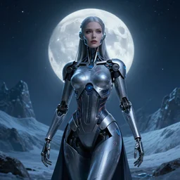 a fantastic hyperdetailed 3 d matte painting of a female - cybernetic sorceress under the arctic moonlight, by moebius by beeple by vanessa lemen by paul lehr by dan mumford