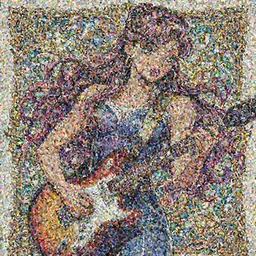 Ariana Grande playing electric guitar, colorful, graphic design, manga, highly detailed, beauty, art by Hirohiko Araki, intricate, elegant, J. C. Leyendecker, jojo bizarre adventure