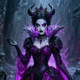 gothic queen, splashes of neon, cartoon portrait made out of rain, trending on artstation, epic composition, beautiful, rendered in octane, unreal engine, highly detailed, realistic