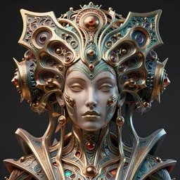artstation futuristic 3 d model of hyper - detailed beautiful groovypunk queen of fractal magma. face portrait. art nouveau!!!, symbolist, visionary, baroque, giant fractal details. horizontal symmetry by zdzisław beksinski, iris van herpen, raymond swanland and alphonse mucha. hyper - real, beautiful