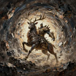 in 5. 1 3 s for @ entwan's! dream giant warrior stag in a vortex of rock, 8 k resolution matte fantasy painting, cinematic lighting, deviantart artstation, jason felix steve argyle tyler jacobson peter mohrbacher