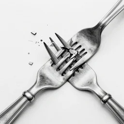 a fork breaking, black and white ink, detailed, hyperrealistic trending on artstation