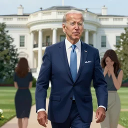 beautiful makoto shinkai anime style digital painting portrait of joe biden at the white house walking away from a woman, heartbroken, 4 k, 8 k, hd, high resolution, highly detailed, intricate detail, ultra realistic faces, digital art, trending on artstation, your name, weathering with you