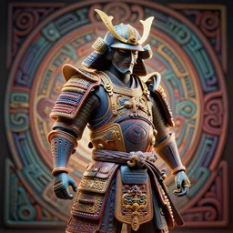 a photo - real delicate sculpture of an ornate detailed ronin in front of an intricate background by aj fosik, micro detail, backlit lighting, octane renderer, colourful, physically based rendering, tribal art, trending on cgsociety