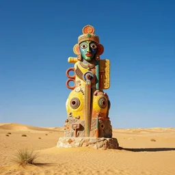 surrealist pagan monument in the desert, strange surrealism, clean, in the style of surrealism by surrealistic beksinski dali, very bright colors