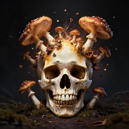 skull exploding into mushrooms