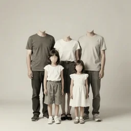 a 3 5 mm photograph of a surreal family photograph of people with no heads