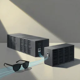 illustration of a data-center architecture or schema, security agent, sunglasses, datastream or river, painting by Jules Julien, Leslie David and Lisa Frank and Peter Mohrbacher and Alena Aenami and Dave LaChapelle muted colors with minimalism