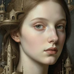 a beguiling fantasy matte painting of an intricate beautiful closeup portrait face of a georgeous woman designed by heironymous bosch, structures inspired by heironymous bosch's garden of earthly delights, surreal ice skin structures by cyril rolando and asher durand and natalie shau, insanely detailed, whimsical, intricate, sharp focus