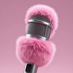 extremly detailed micrphone made of pink fluffy fur, photorealistic, high details, 8 k, sharp focus, octane render, volumetric light