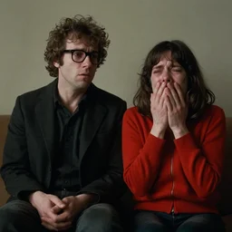 todd solondz stars in the tenant by roman polanski and possession by andrzej zulawski, glasses, scared, screaming and crying, red and black, by francis bacon, seventies film, cinemaic, dramatic, soft light