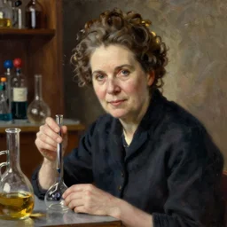 marie curie chemistry experiment, john singer sargent, detailed oil on canvas painting