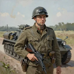 a photo of world war 2 but painted by jakub rozalski
