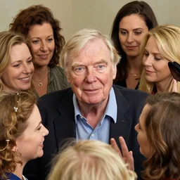 david attenborough surrounded by multiple women