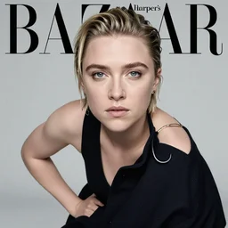 florence pugh photographed by john edmonds for harper's bazaar 2 0 2 2, dslr, 8 4 mm, full fashion portrait, studio lighting, editorial photograph, different background, library, sofa, lounge