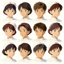 1 8 5 5 nurse, character face study, multiple angles, directions and moods. faces only, concept art finely detailed perfect art, painted by greg rutkowski makoto shinkai takashi takeuchi studio ghibli, pinterest, cevagraf comics