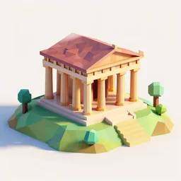 ancient low poly 3 d render of greek temple on a hill, diorama, low poly, game concept, colorful, multicolored