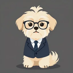 a cream colored havanese dog dressed as a business man wearing a power suit and glasses, clean vector, by lois van baarle, ilya kuvshinov, kilian eng,