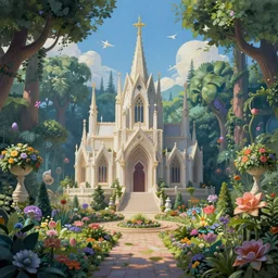 a beautiful and highly detailed fantasy landscape painting of an elven cathedral in a beautiful garden in a mystical forest, psychedelic, intricate details, epic scale, insanely complex, 8 k, sharp focus, hyperrealism, artstation, cgsociety, by caspar friedrich, albert bierstadt, james gurney, brian froud,