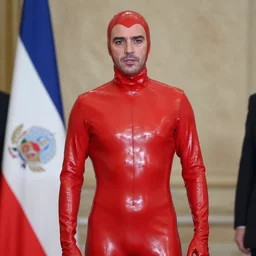 m. rajoy dressed in red latex