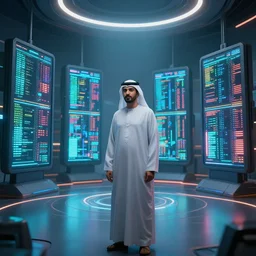 emad mostaque in a futuristic room, connected to 4 0 0 0 supercomputers, octane render, cinematic lightning, volumetric illumination, trending artstation, hyperrealistic, 8 k