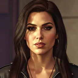a portrait of a shady woman by stephen bliss, in the style of grand theft auto v, by gta v, no text