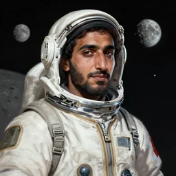 first kurdish person on the moon, highly detailed, digital painting, artstation, award winning art, sharp focus