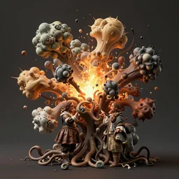 organic blobs and tendrils explode out ; beautifully lit ; by ferdinand knab and rembrandt van rijn ; very detailed, 3 d rendered matte painting unreal engine, inked cel edges