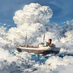 highly detailed illustration of a shipwreck in the sky and lots of high exposure cummulonimbus clouds by makoto shinkai, by oliver vernon, by joseph moncada, by damon soule, by manabu ikeda, by kyle hotz, by dan mumford, by otomo, 4 k resolution