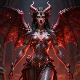 photorealistic demon goddess in the style of michael whelan and gustave dore. hyperdetailed photorealism, 1 0 8 megapixels, amazing depth, high resolution, 3 d shading, 3 d finalrender, 3 d cinematic lighting, glowing rich colors, powerful imagery, artstation concept art.