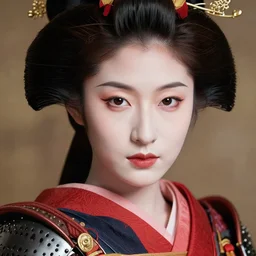a beautiful female photo, japanese geisha. professionally retouched, soft lighting, wearing armour, realistic, smooth face, perfect eyes, wide angle, sharp focus on eyes, 8 k high definition, insanely detailed, intricate, elegant, art by artgerm and wlop