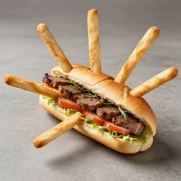 5 breadsticks revolving around a steak sub