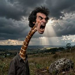 angry screaming bob ross with a really long neck