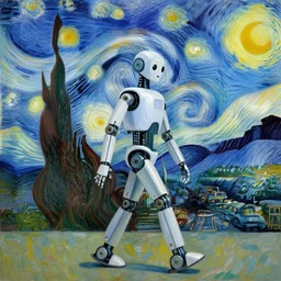 “A robot walking in the backrooms, painted by Vincent Van Gogh”