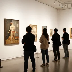 a group of people attacking an art gallery show