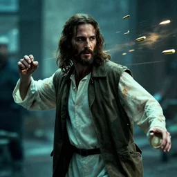 Jesus deflecting bullets like neo from matrix