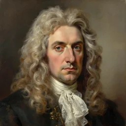 painterly portrait, Isaac Newton, impasto, fantasy, chuck close:7, carl spitzweg:7, cinematic light, full face, symmetrical face
