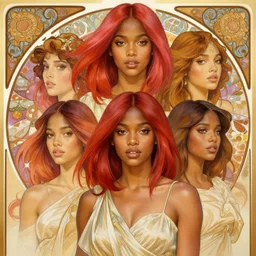 handsome and beautiful black women with shoulder length red and pink hair, half body shot, path traced, highly detailed, high quality, digital painting, alena aenami, lilia alvarado, shinji aramaki, karol bak, alphonse mucha, tom bagshaw