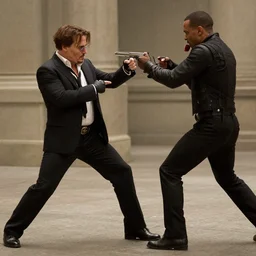 johnny depp as james bond in an action scene fighting a villain, professional photography, 8 k, cinematic