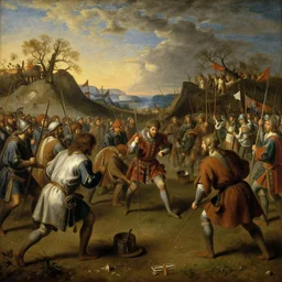 painting of a medieval battlefield  by George Stubbs, renaissance painting, oil painting, old master