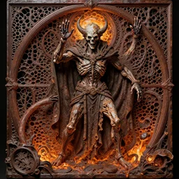 undead lich sacrifice to baal, d & d, molten, honeycomb, lattice, intricate detail, high precision, technical expertise, whealan, bosch, royo,
