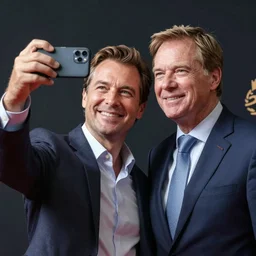 Maurice de Hond taking a selfie with Mark Rutte