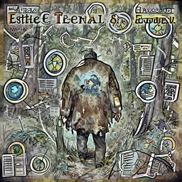 a dirty lost person is following a floating blue glowing ball of light through a foggy swamp , Eternal cardgame art style .