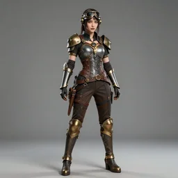 professional full length photograph of a beautiful! female steampunk warrior.  Extremely detailed. 8k