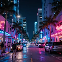 neon streets of miami, 4 k, award winning photo, cyberpunk style